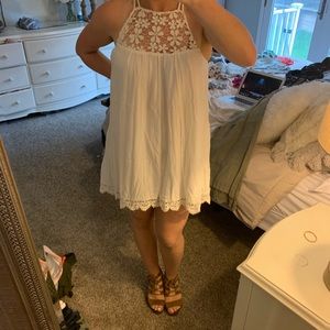 White lace high neck dress